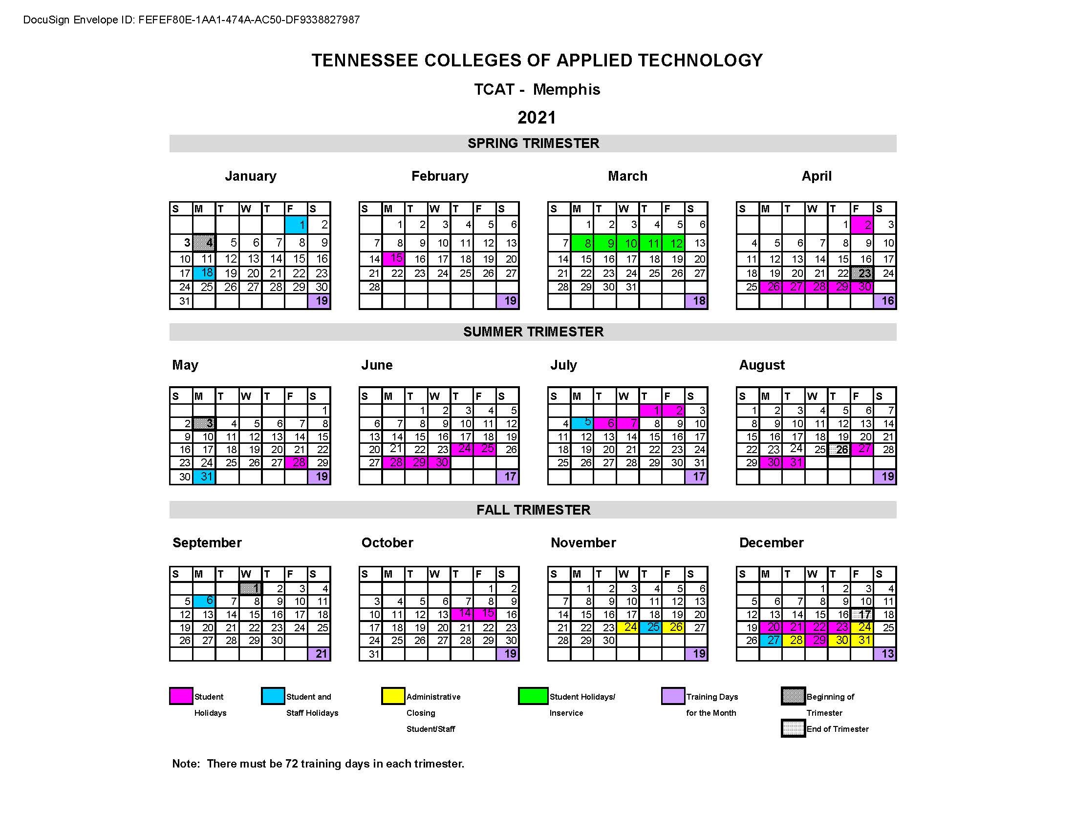 Academic Calendar | Tcat Memphis