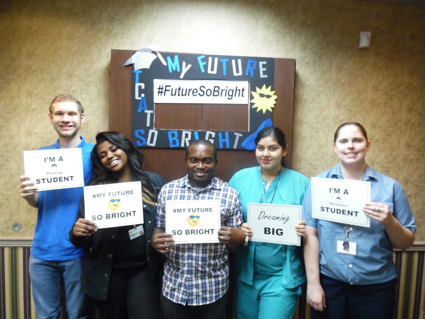 Student speakers for the event were (from L to R) Jordan Clark, Felisa Jones, Shawn Anderson, Maria Ortez, and Charity Borso. These students gave testimonials about TN Promise and TN Reconnect citing the positive impact these programs have had on their ed