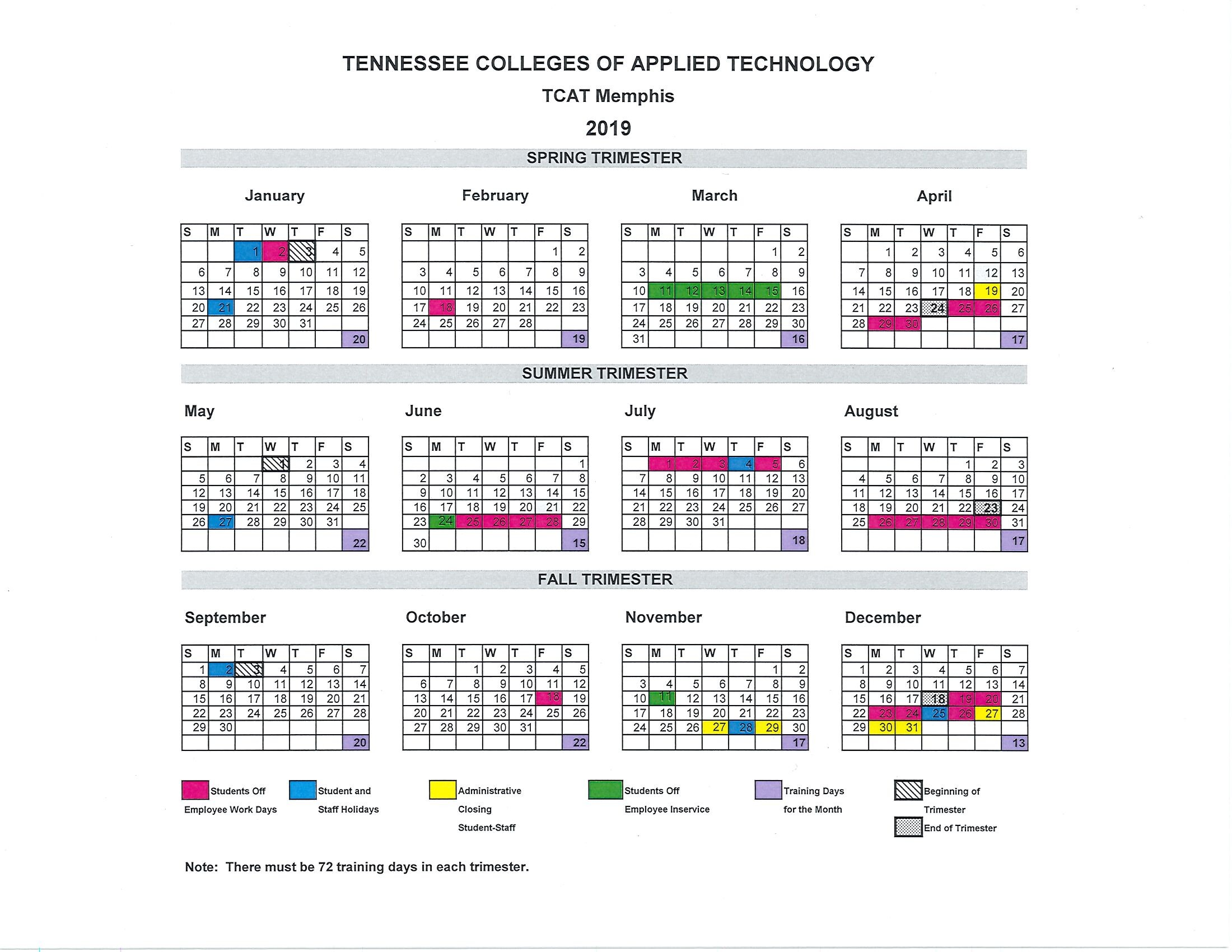 2019 Revised Calendar Jpg Tcat Memphis memphis 2021 academic calendar