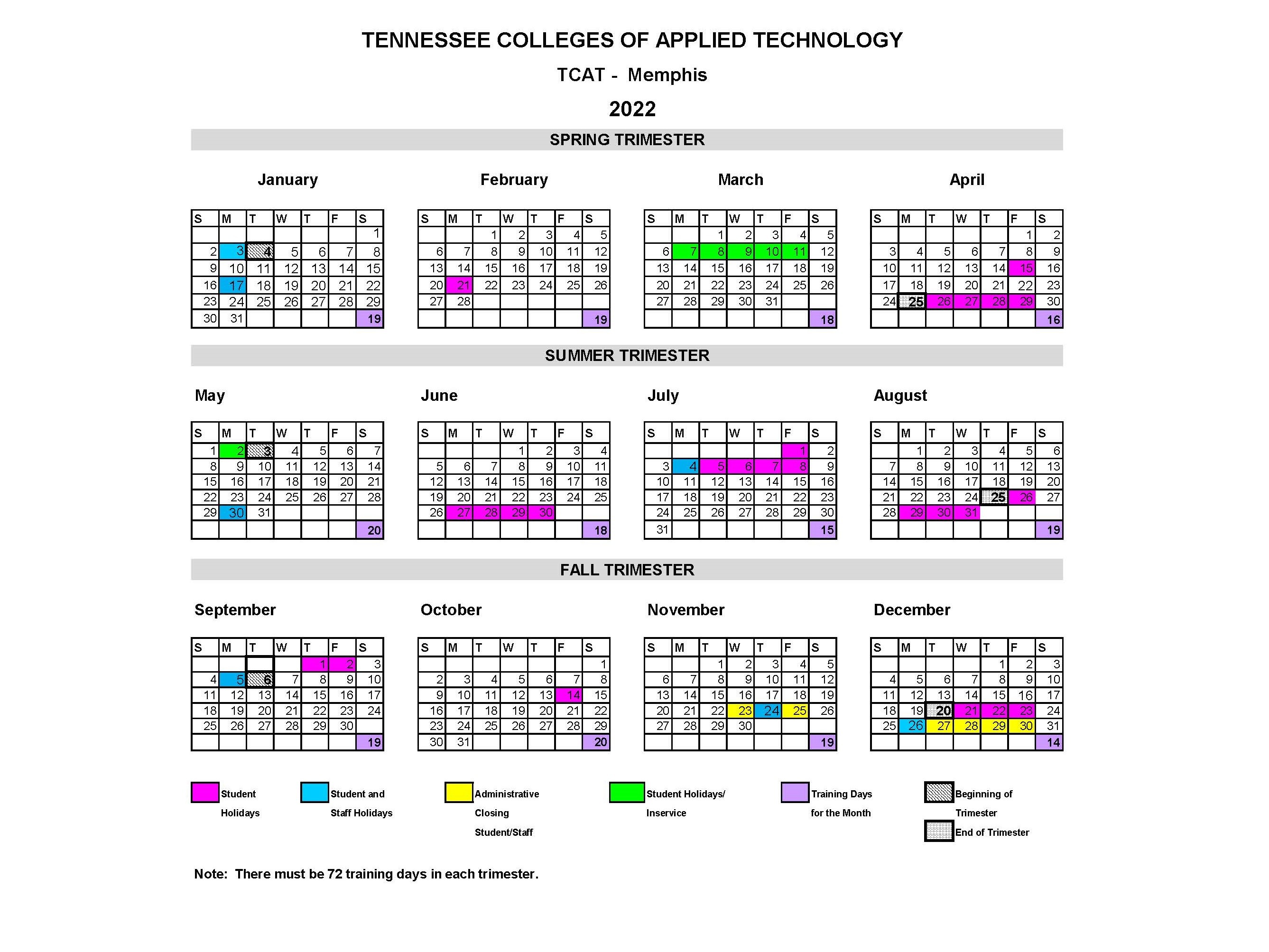 Academic Calendar TCAT Memphis