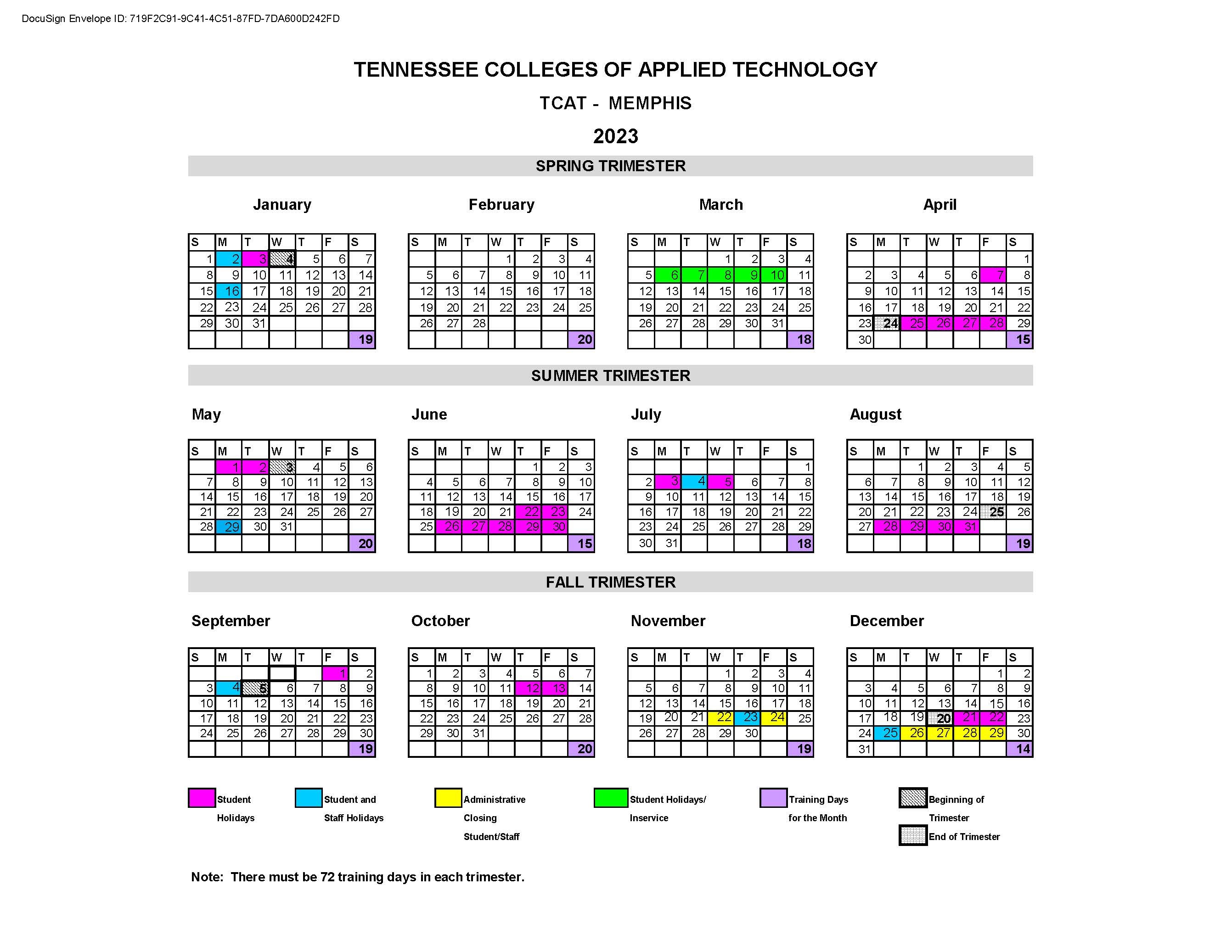 TCAT 2023 Academic Calendar